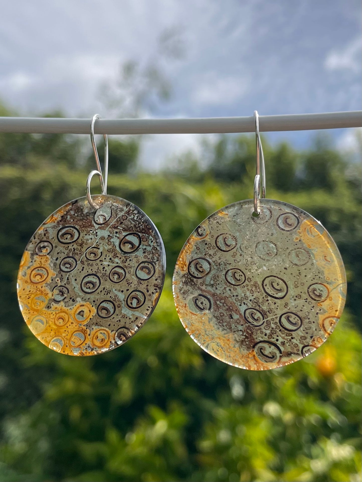 Tasmanian Petrified Fern sterling silver slice earrings