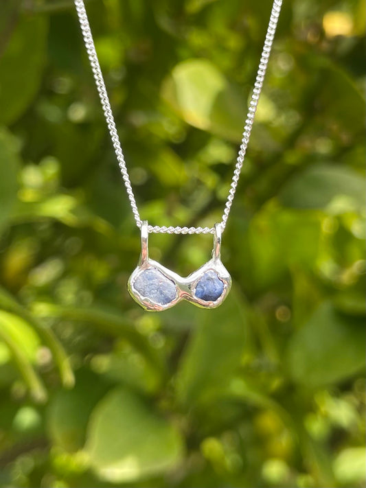 Raw Tasmanian Sapphire sterling silver necklace