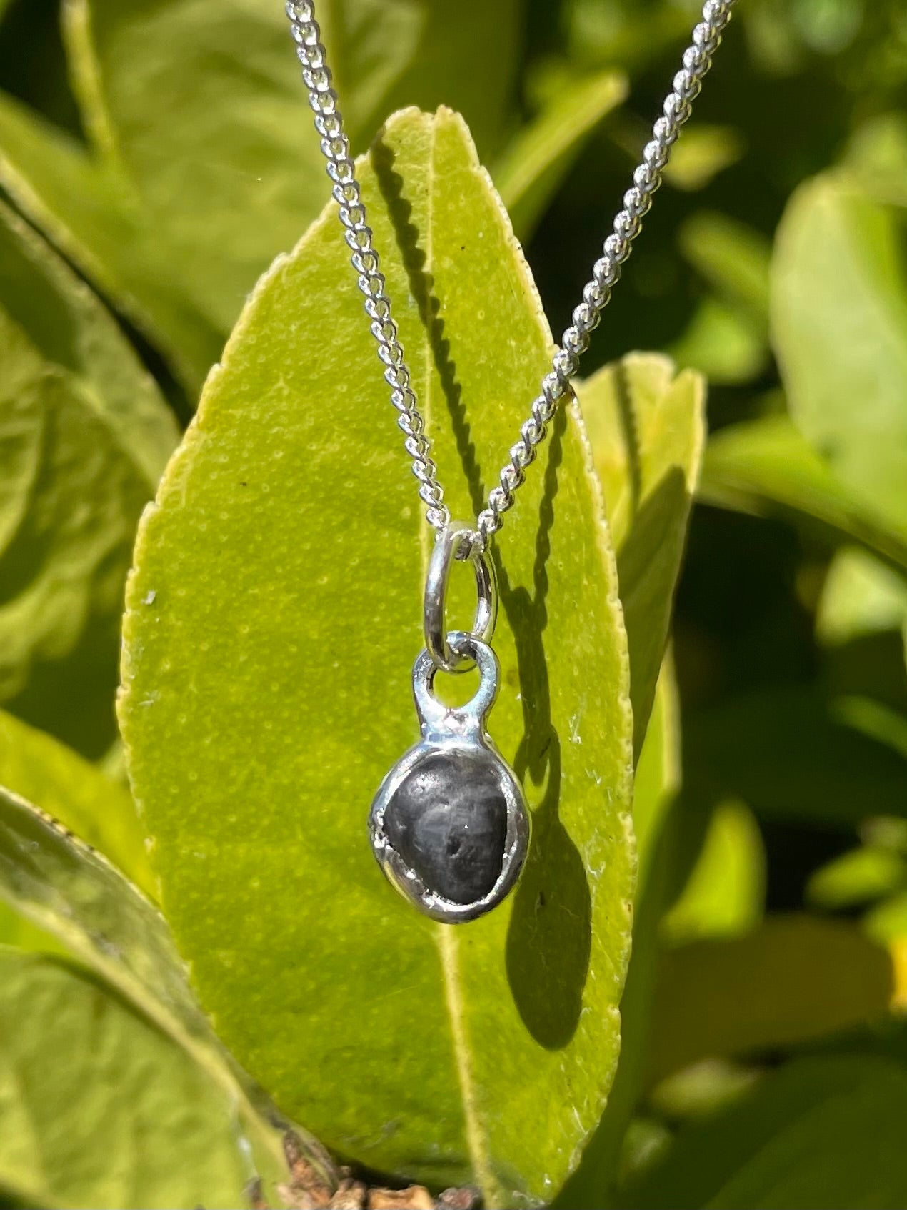 Raw Tasmanian Sapphire sterling silver pebble necklace