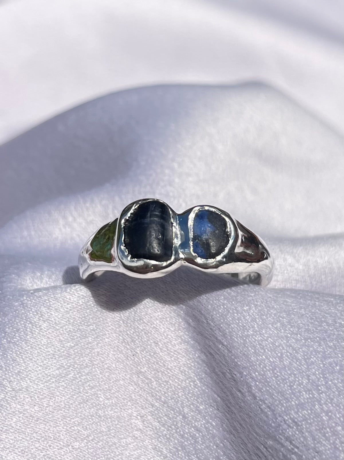 Raw Tasmanian Sapphire sterling silver ring