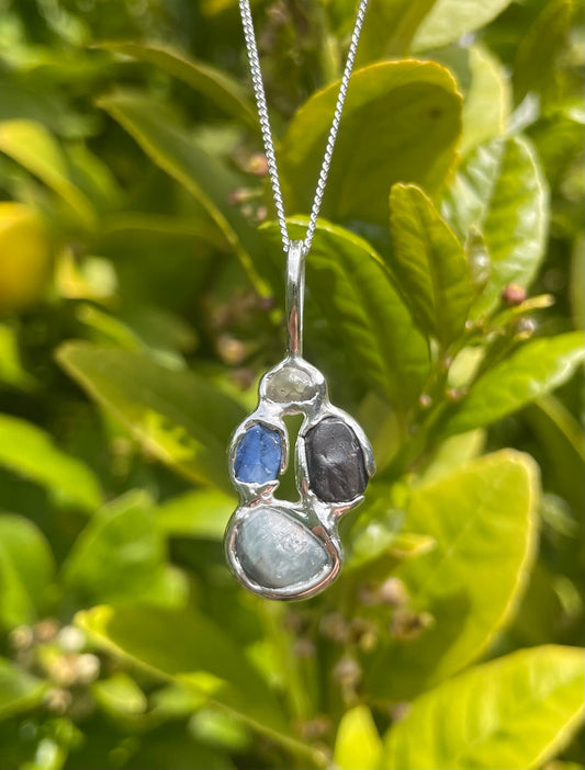 Raw Tasmanian Sapphire sterling silver necklace