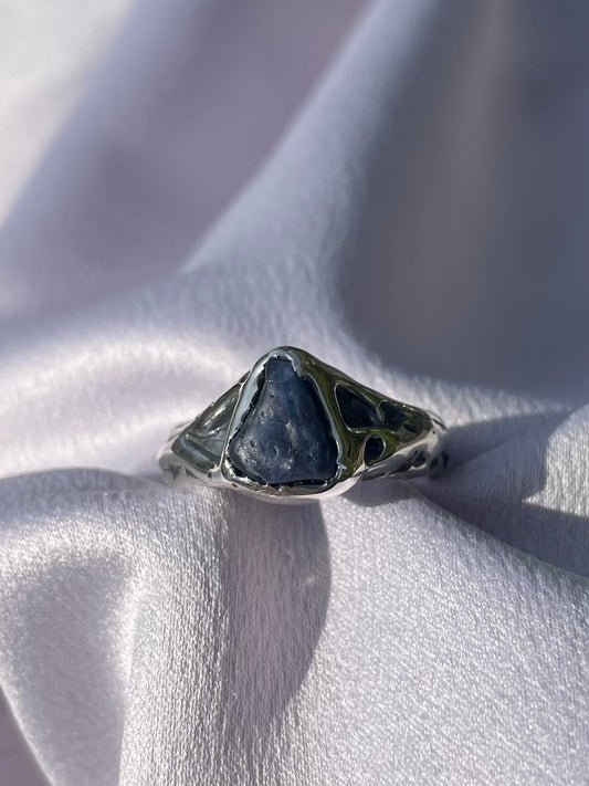 Raw Tasmanian Sapphire sterling silver ring