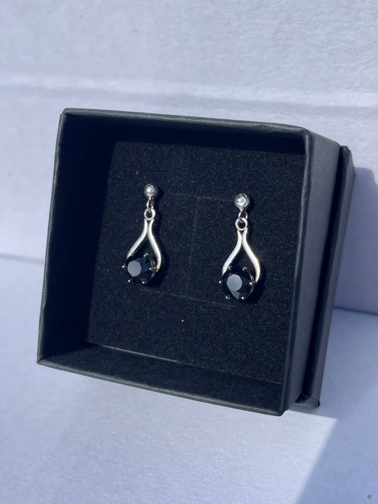 Tasmanian Black Spinel sterling silver drop stud earrings