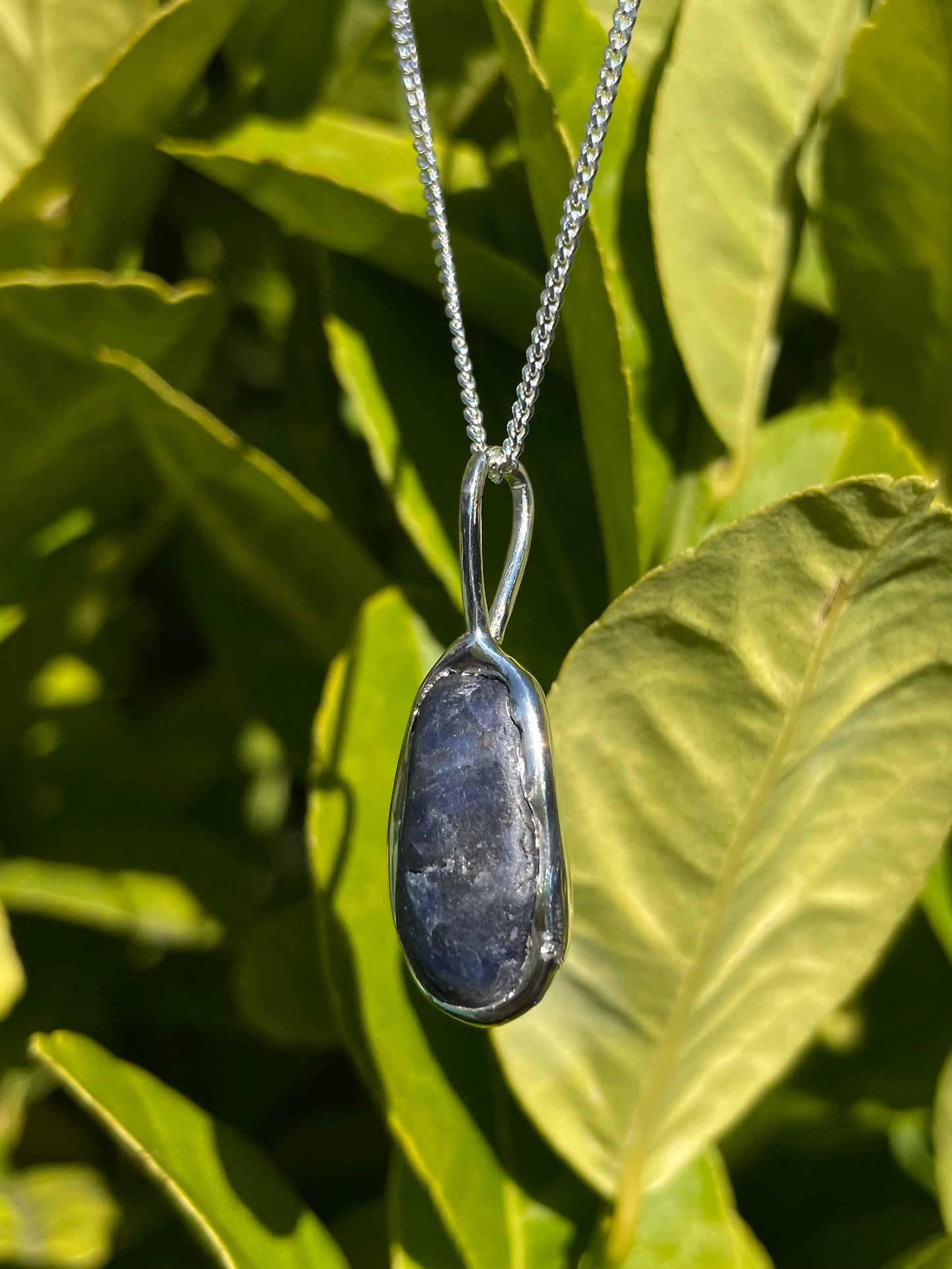 Raw Tasmanian Sapphire sterling silver XL pebble necklace