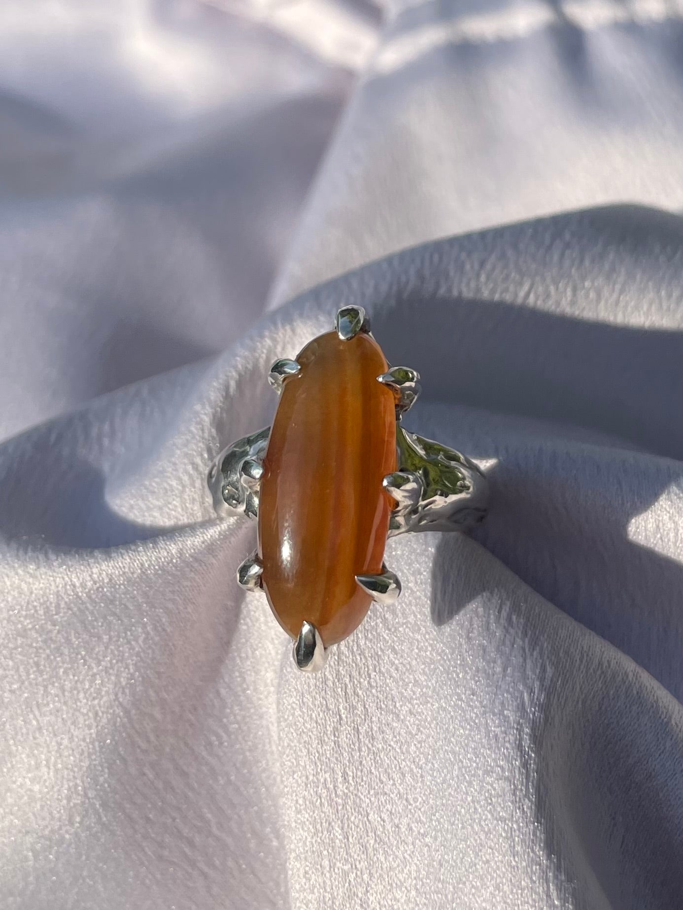 Tasmanian Lune River Agate sterling silver claw ring