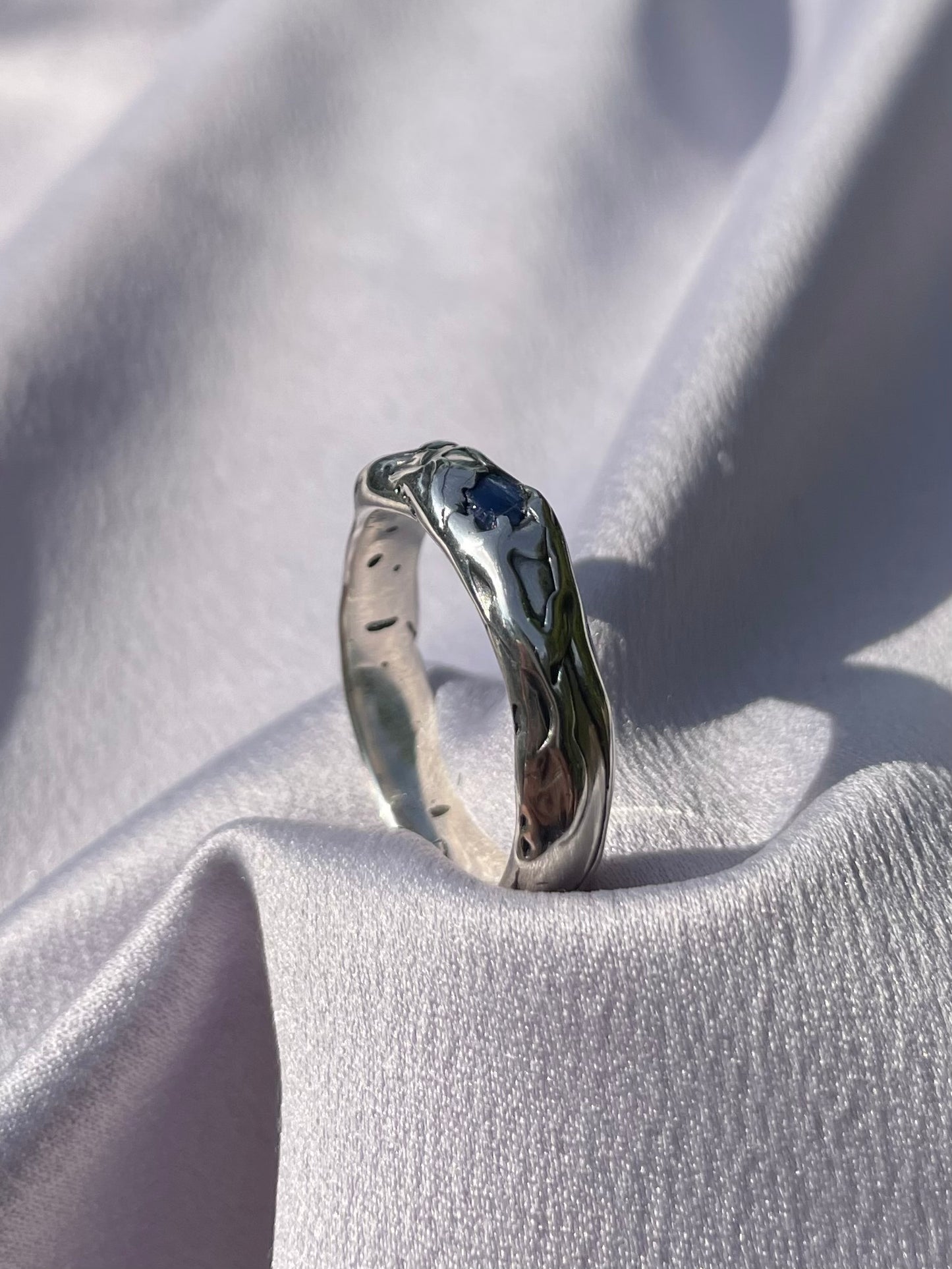 Raw Tasmanian Sapphire sterling silver ring