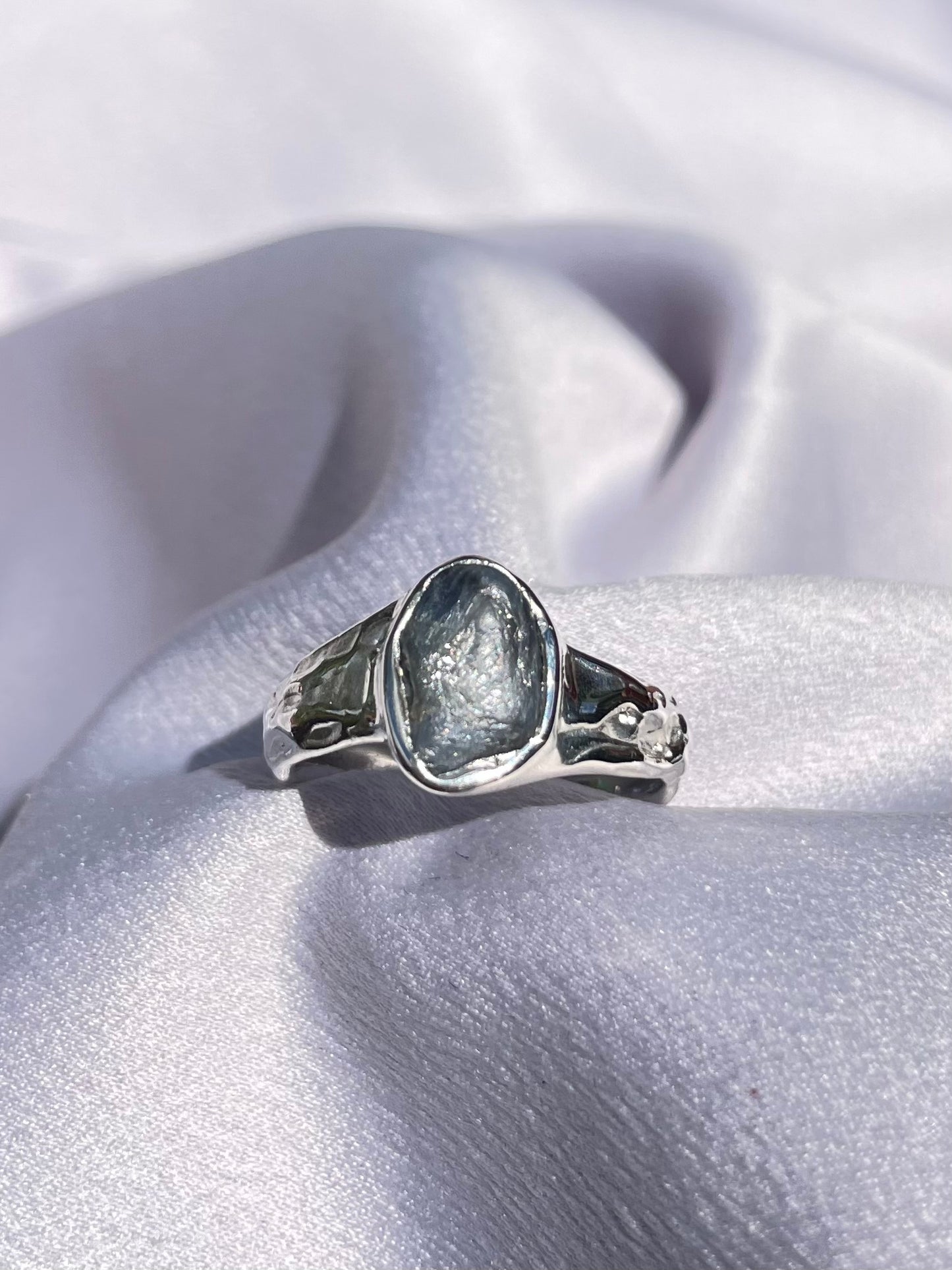 Raw Tasmanian Sapphire sterling silver ring