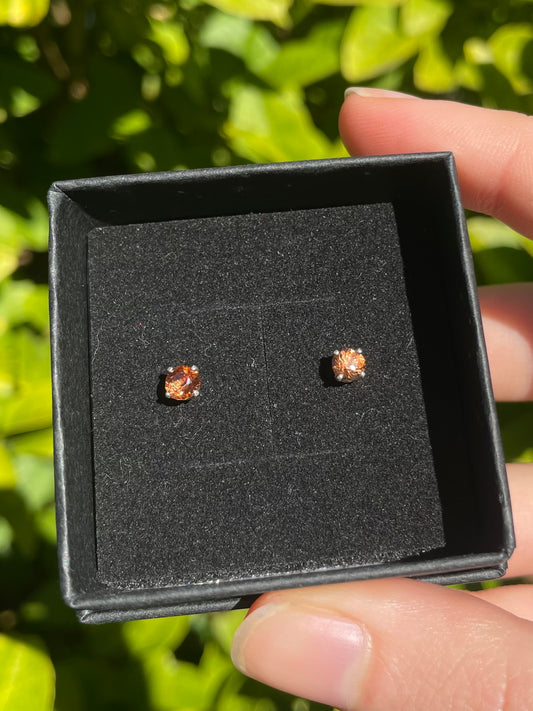 Tasmanian Red Zircon sterling silver stud earrings