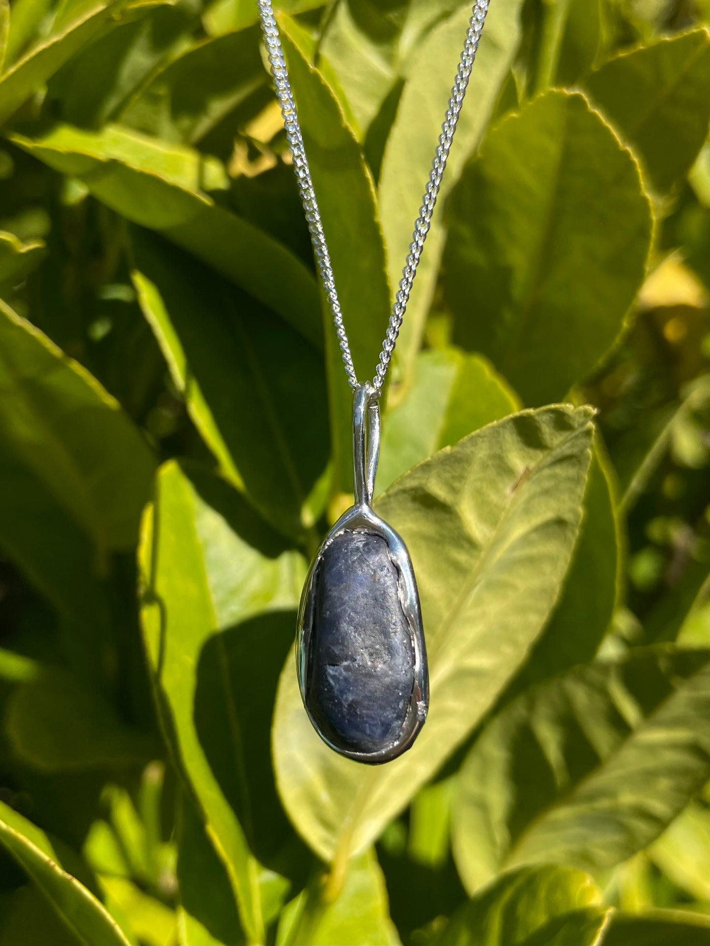 Raw Tasmanian Sapphire sterling silver XL pebble necklace