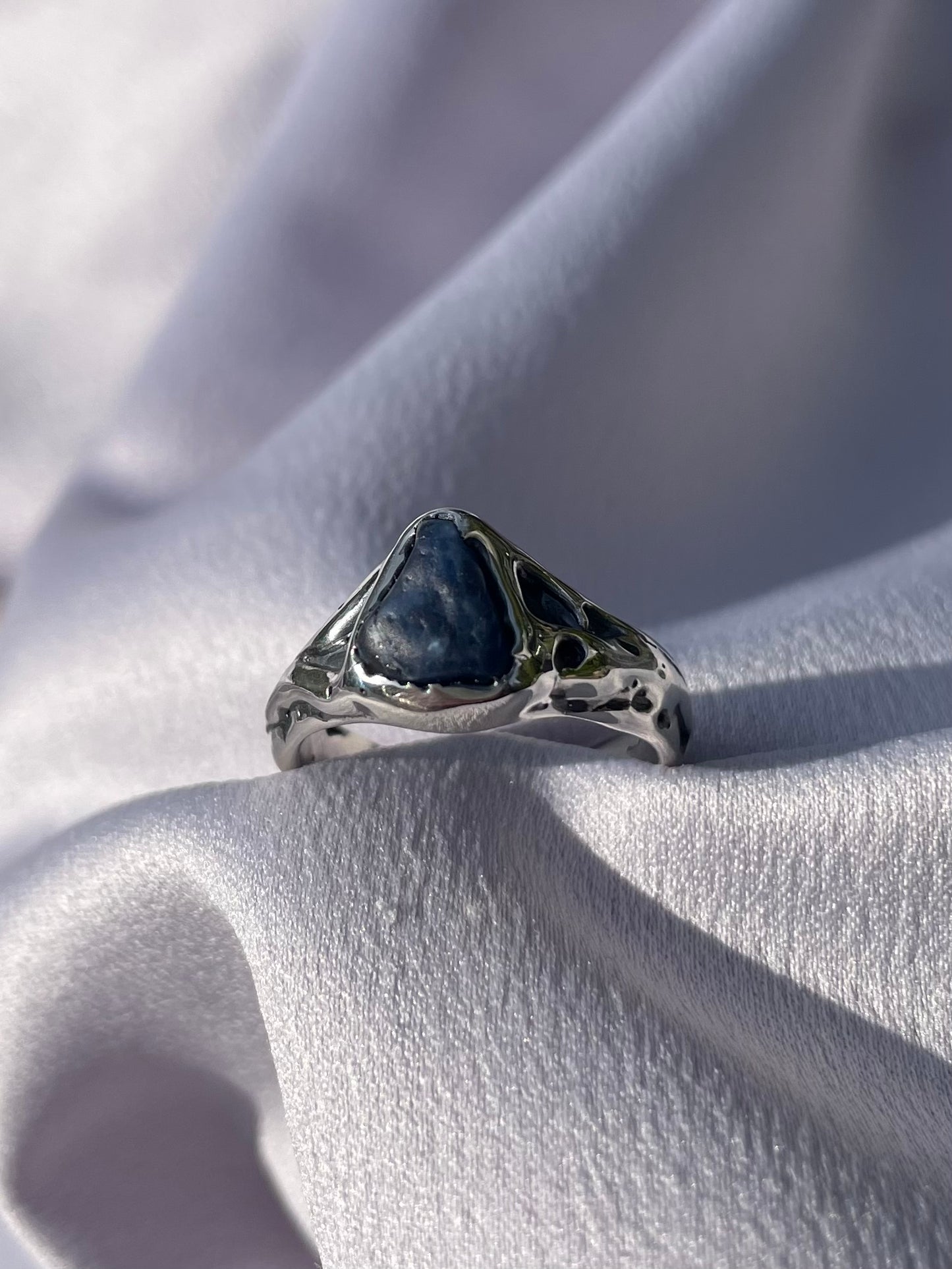 Raw Tasmanian Sapphire sterling silver ring