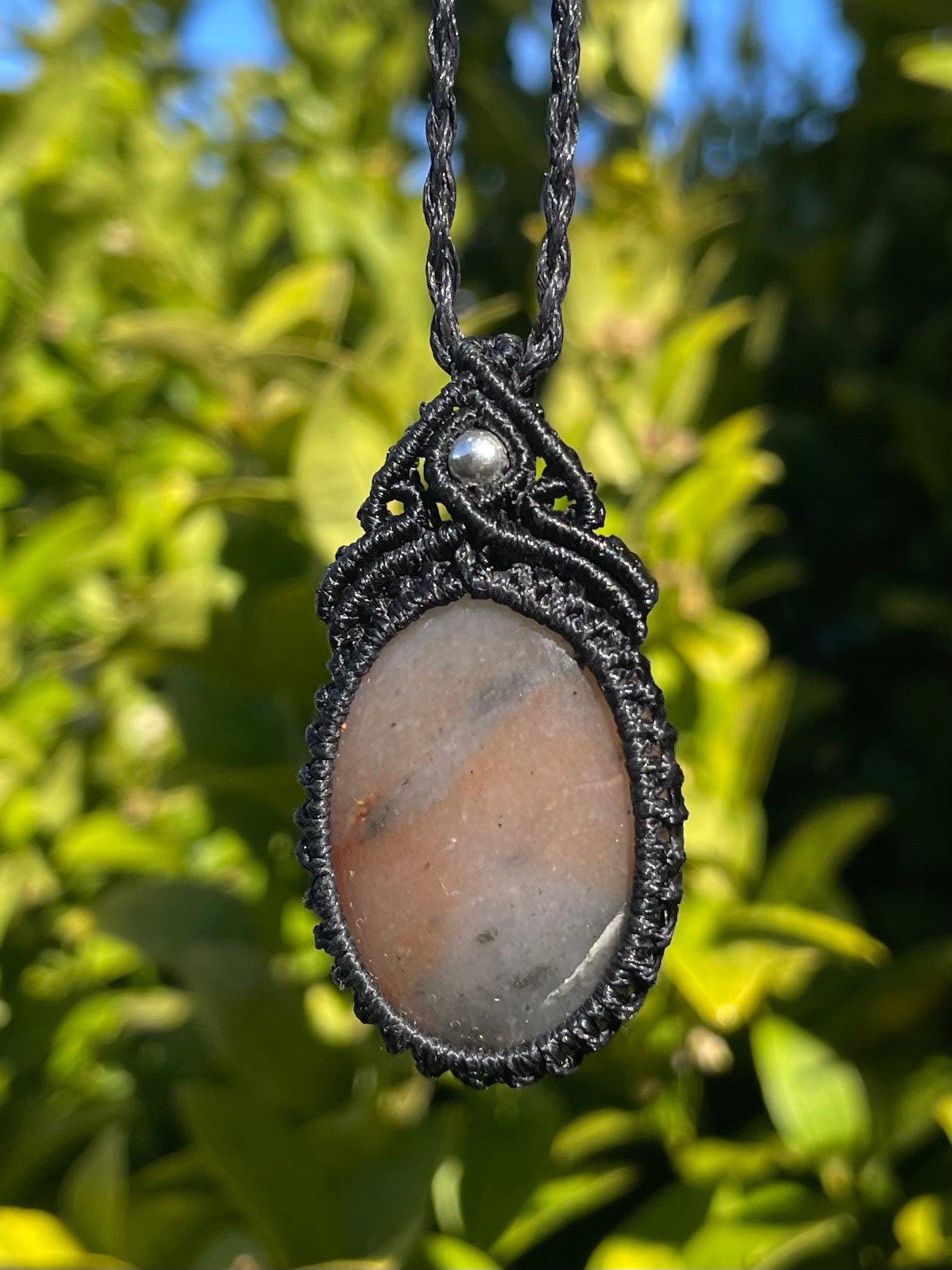 Tasmanian Chalcedony & Smokey Hematite macrame necklace