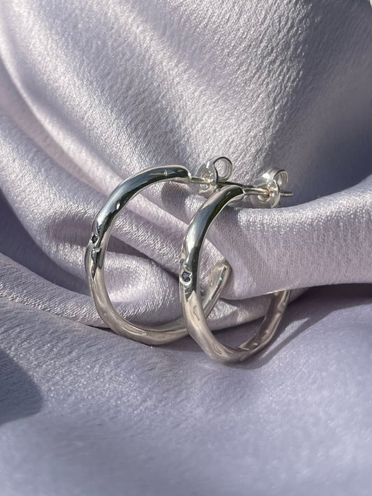 Tasmanian Sapphire sterling silver hoop earrings