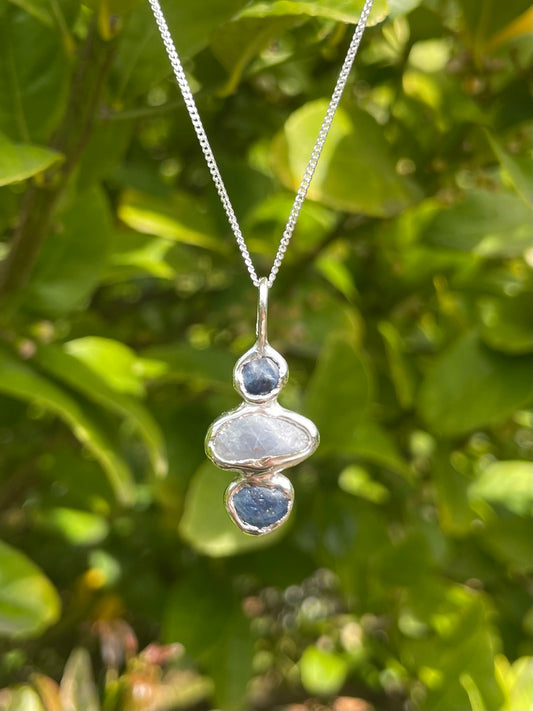 Raw Tasmanian Sapphire sterling silver necklace