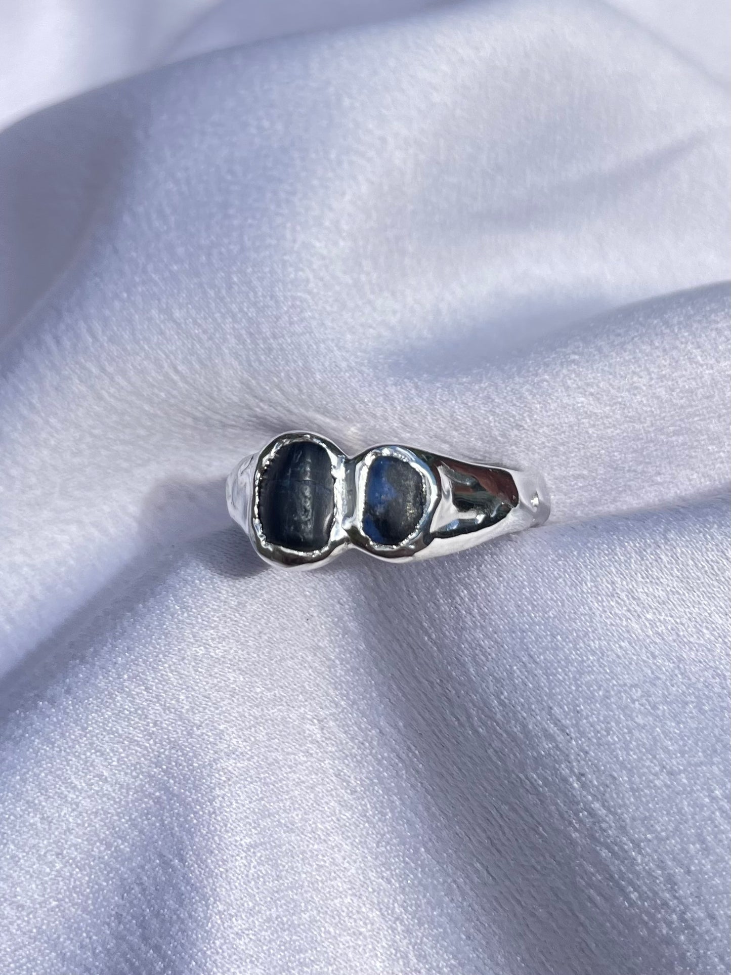 Raw Tasmanian Sapphire sterling silver ring