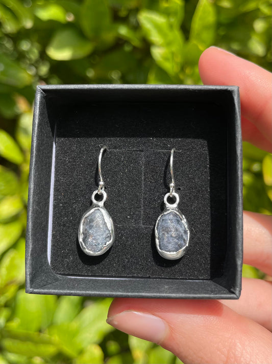 Raw Tasmanian Sapphire sterling silver earrings