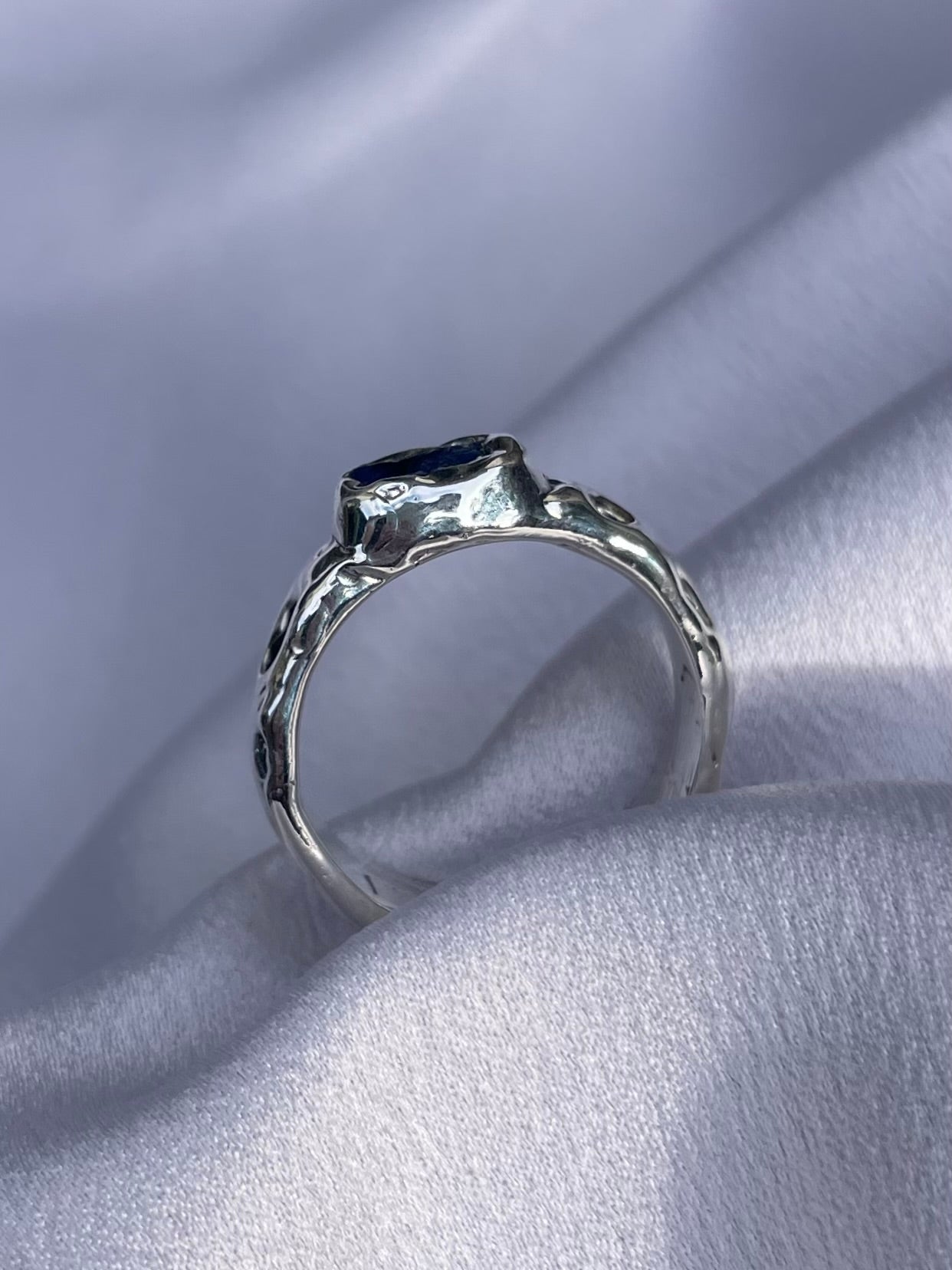 Raw Tasmanian Sapphire sterling silver ring