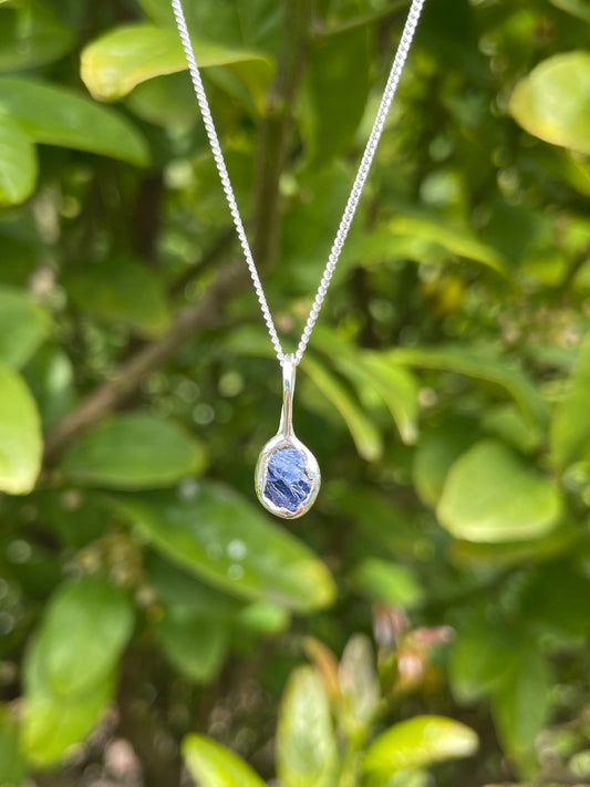 Raw Tasmanian Sapphire sterling silver necklace