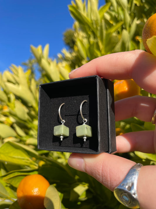 Tasmanian Jade handmade bead & sterling silver hoop earrings