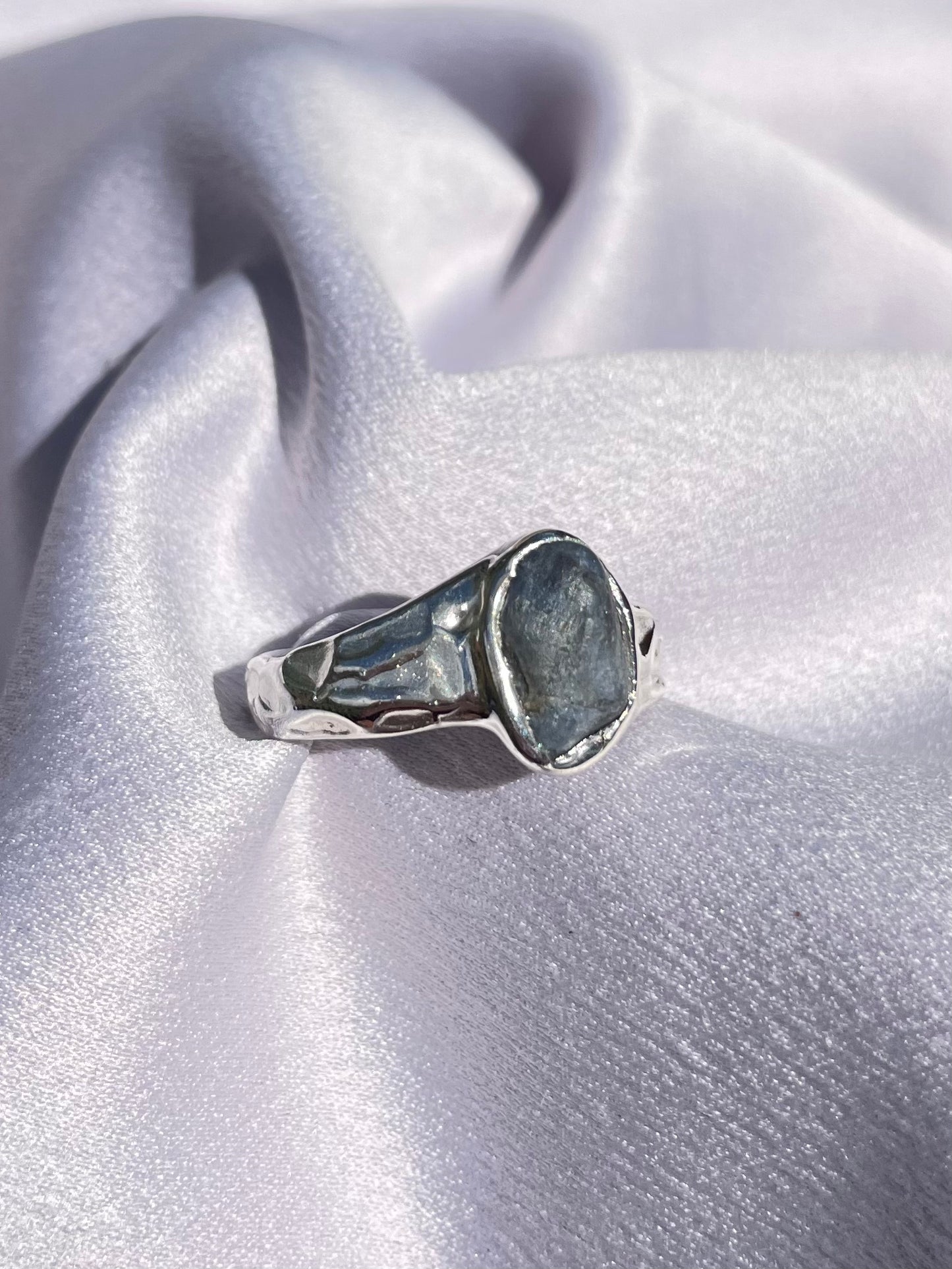 Raw Tasmanian Sapphire sterling silver ring