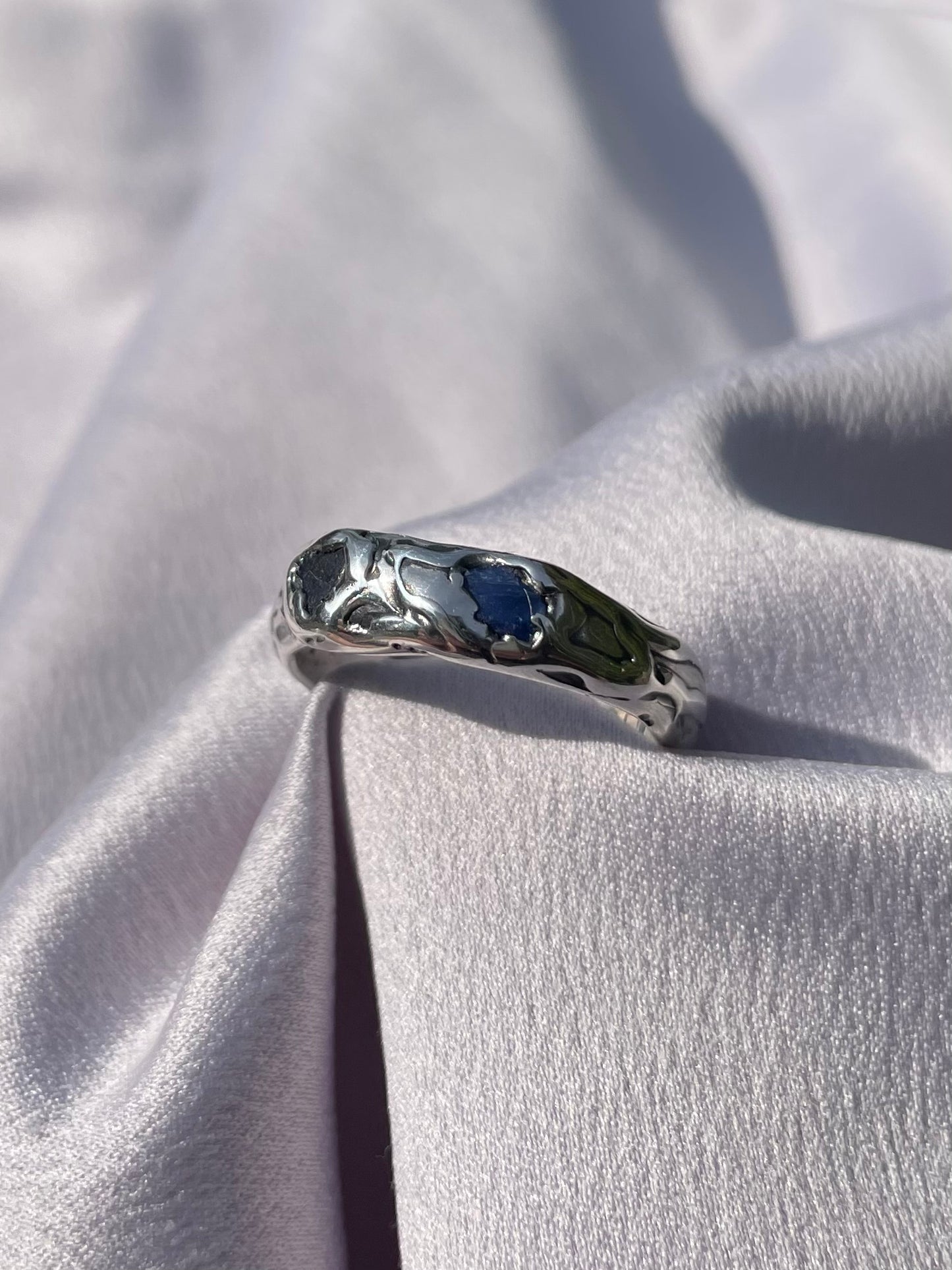 Raw Tasmanian Sapphire sterling silver ring