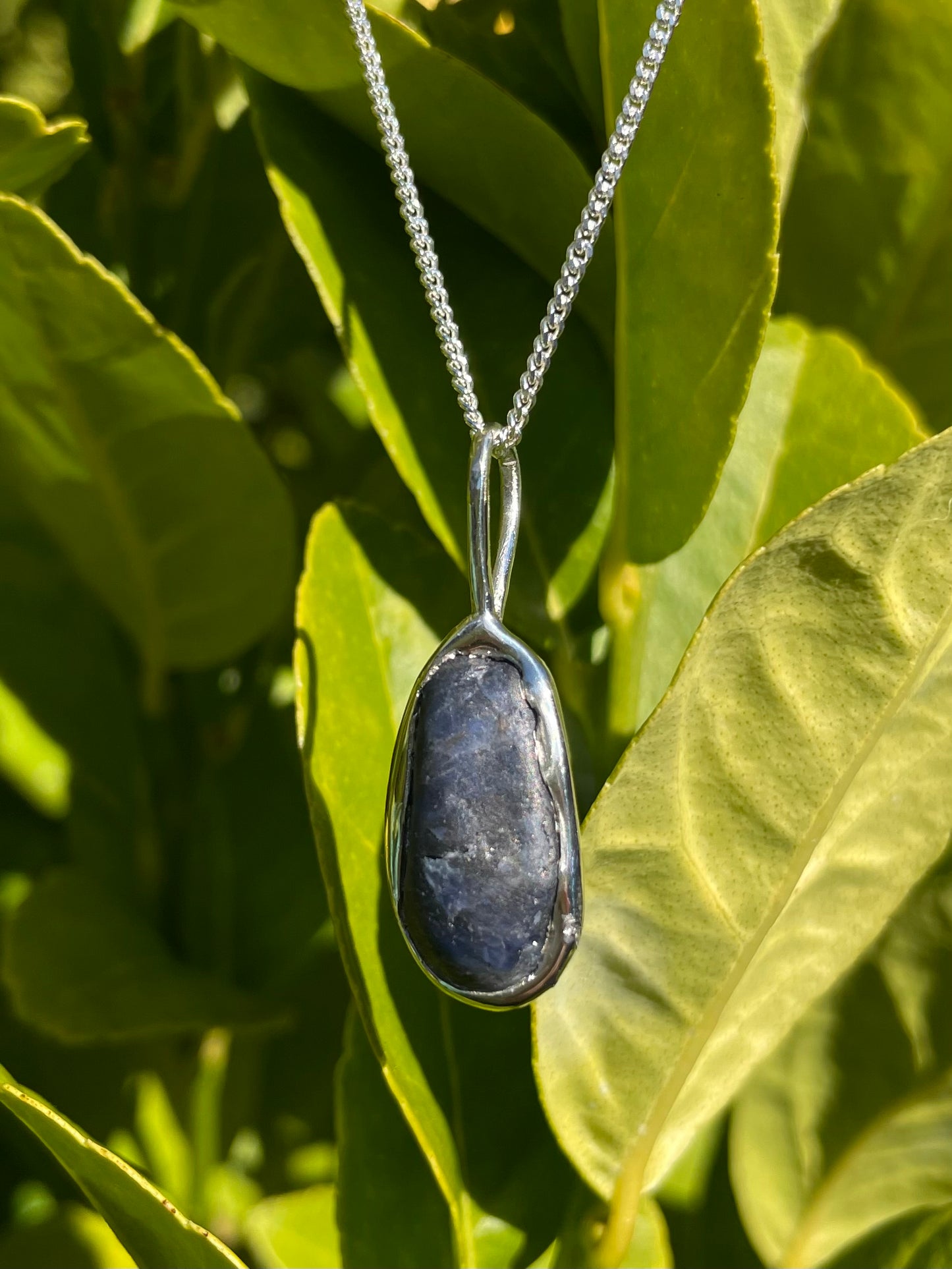 Raw Tasmanian Sapphire sterling silver XL pebble necklace