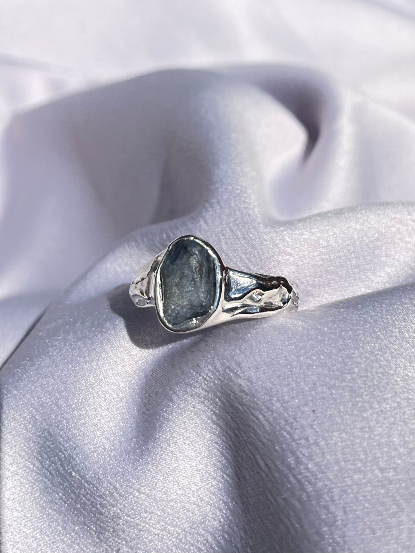 Raw Tasmanian Sapphire sterling silver ring