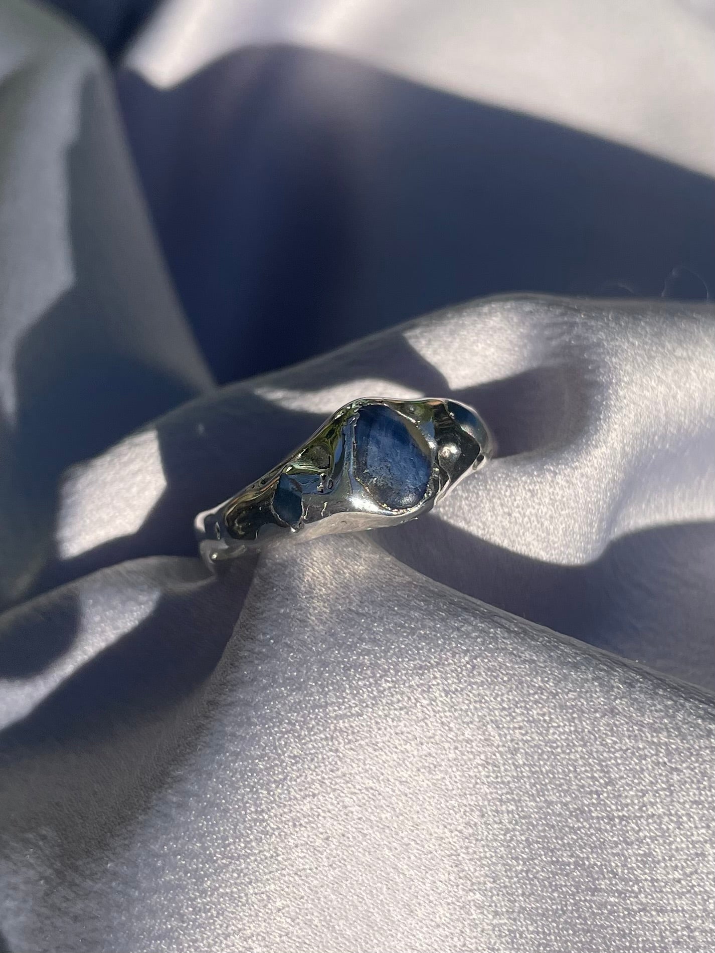 Raw Tasmanian Sapphire organic sterling silver ring