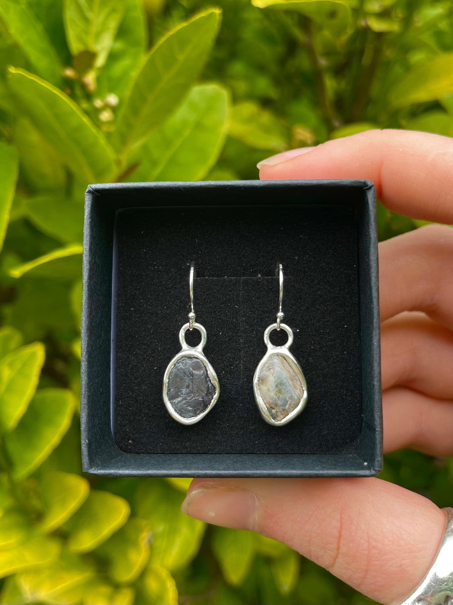 Raw Tasmanian Sapphire Sterling silver mismatched earrings