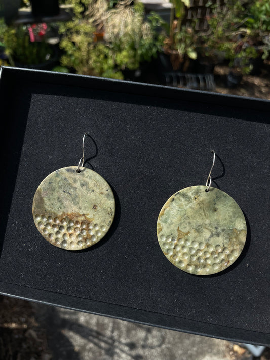 Tasmanian Jade engraved statement earrings