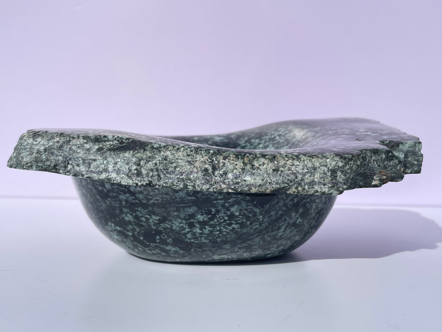 Tasmanian Green Gabbro entirely carved bowl with natural edge