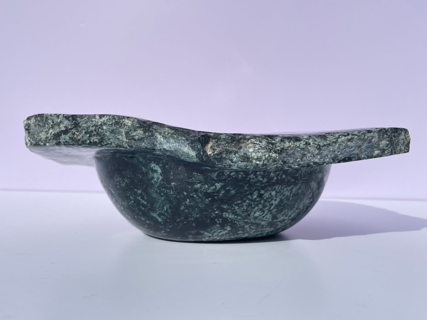 Tasmanian Green Gabbro entirely carved bowl with natural edge