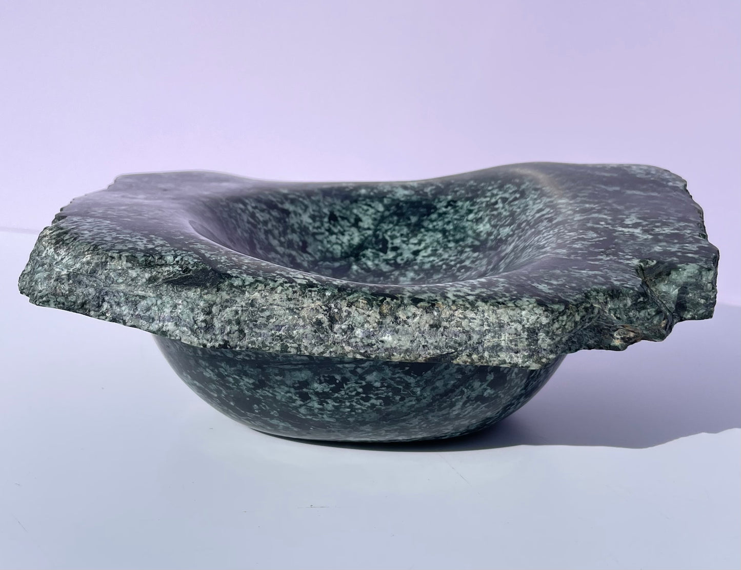 Tasmanian Green Gabbro entirely carved bowl with natural edge