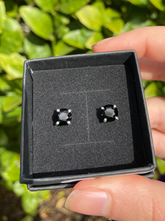 Tasmanian Black Spinel faceted sterling silver stud earrings