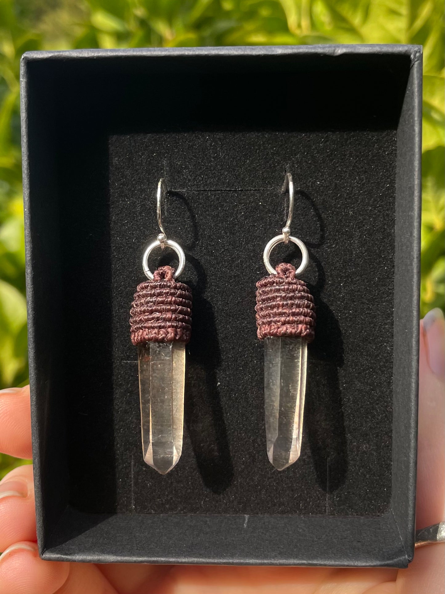 Tasmanian Clear Quartz sterling silver & macrame earrings