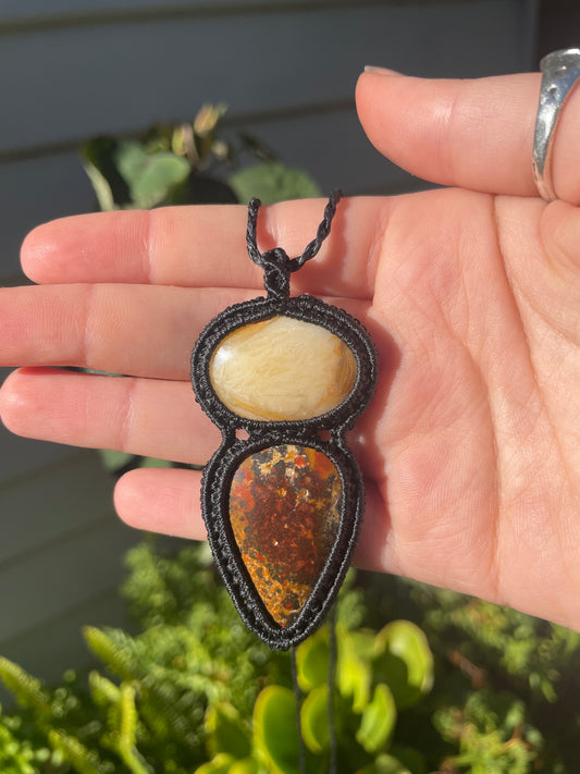 Tasmanian Chalcedony & Jasper double stone macrame necklace