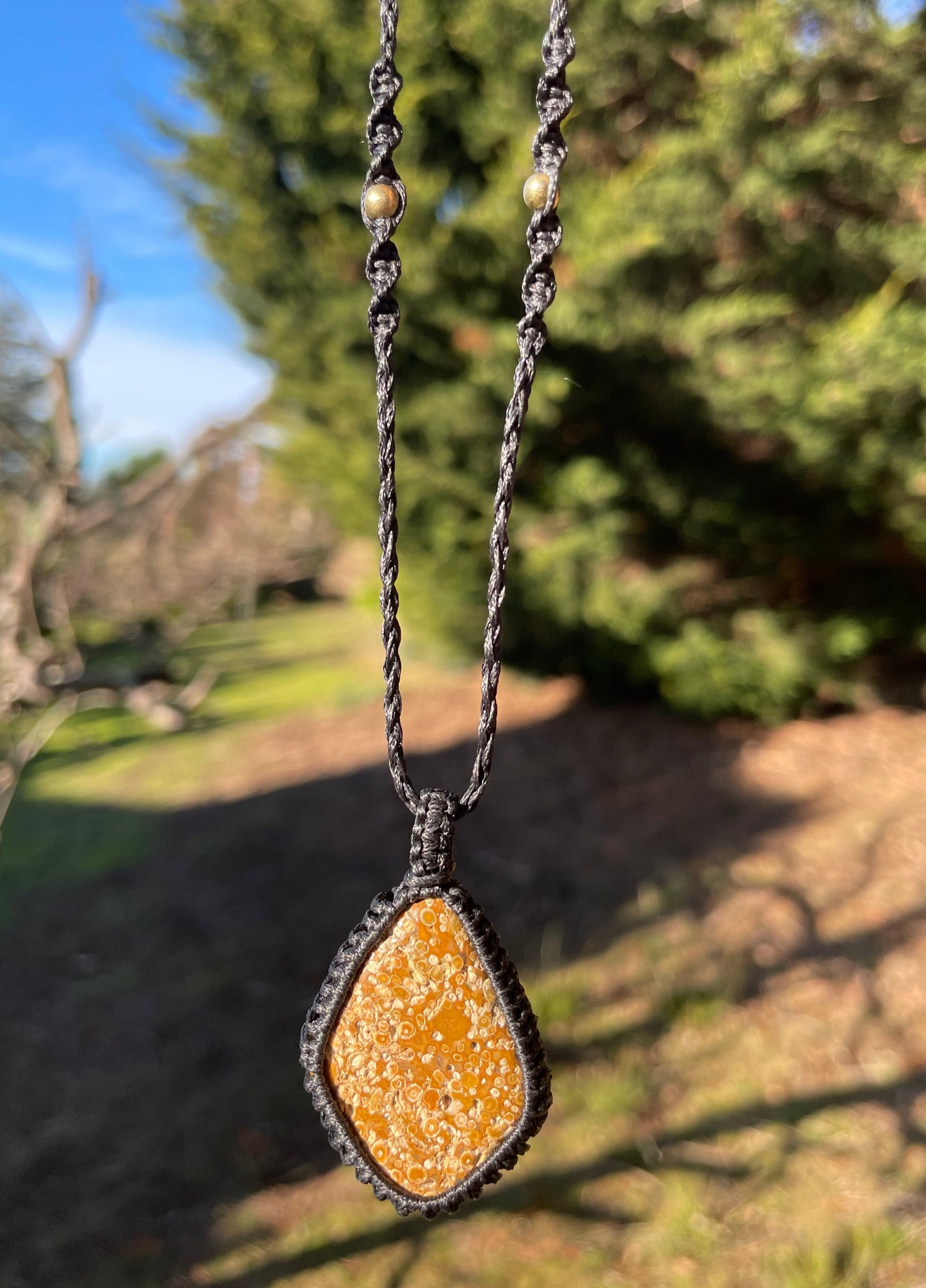 Tasmanian Petrifed Fern macrame necklace