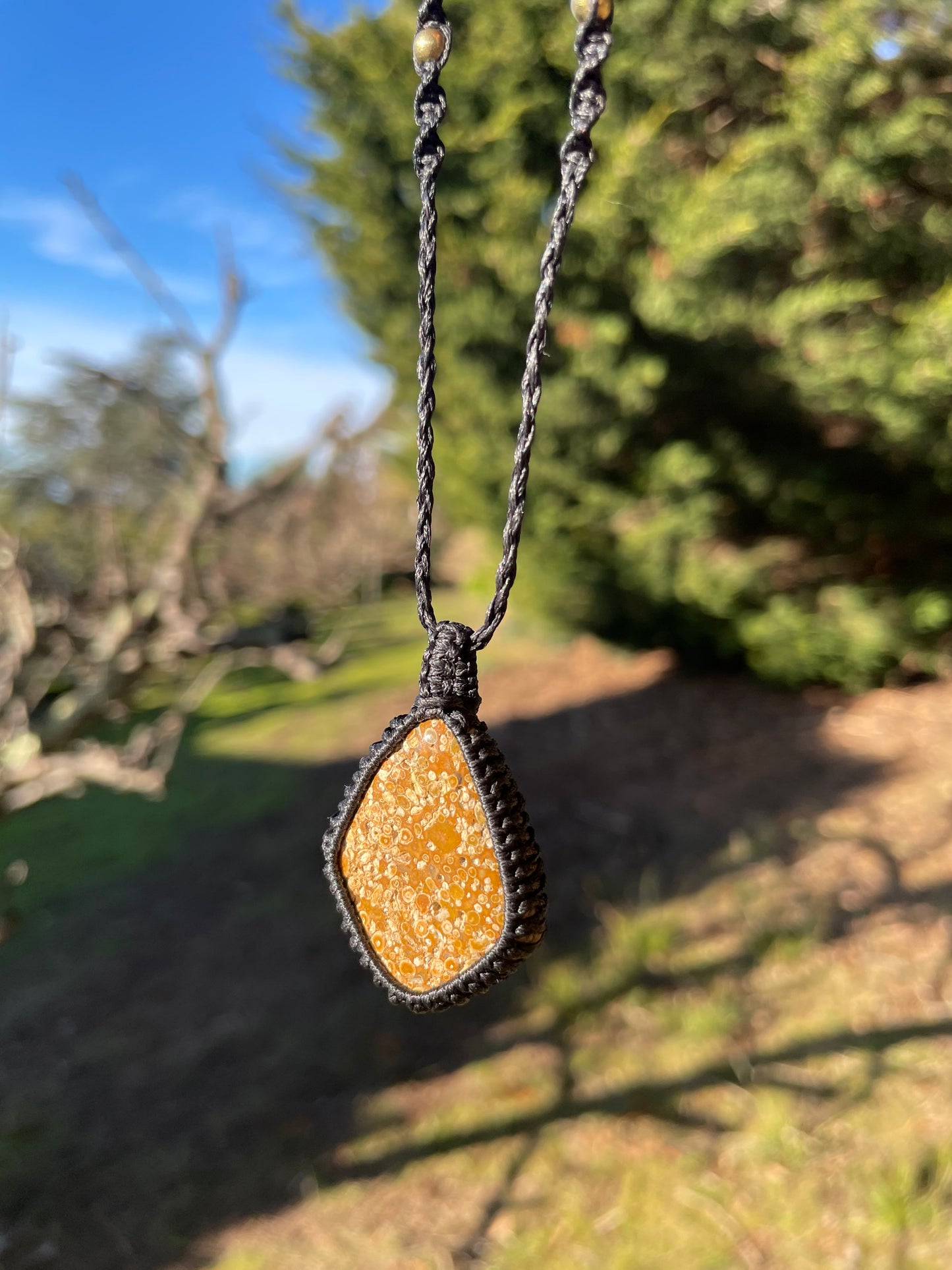 Tasmanian Petrifed Fern macrame necklace