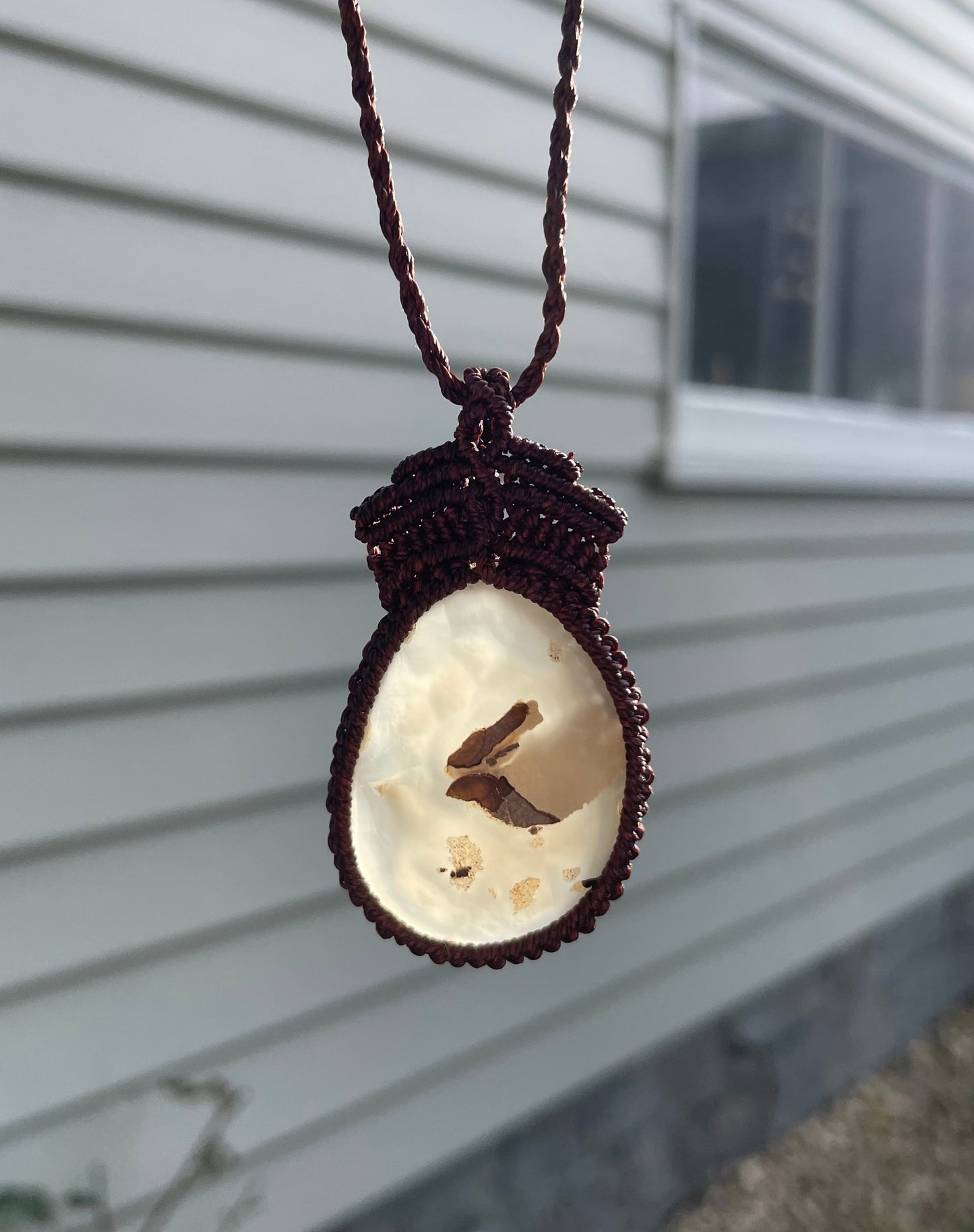 Tasmanian Chalcedony w/ inclusions macrame necklace