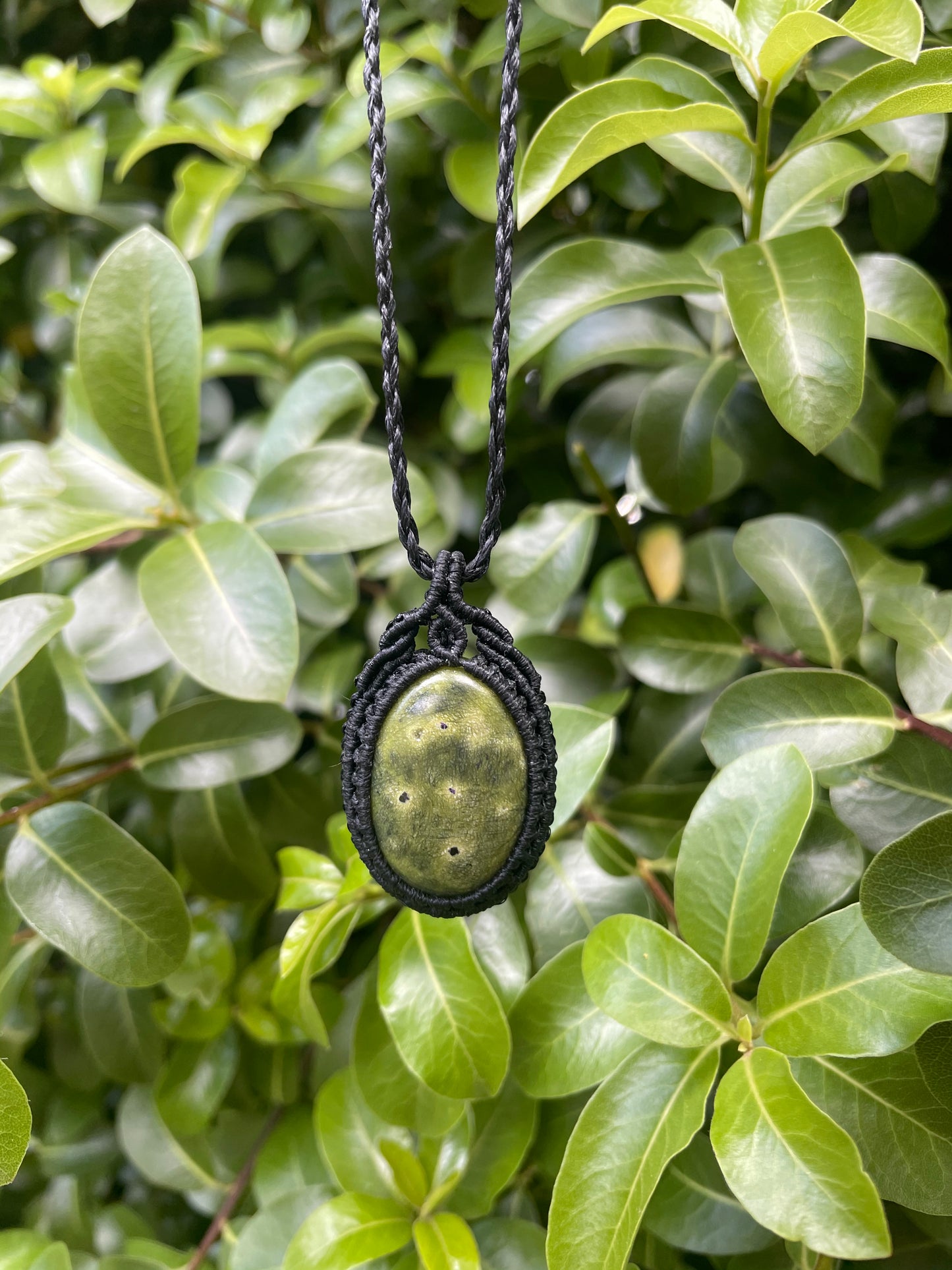 Tasmanian Serpentine & Stichtite macrame necklace