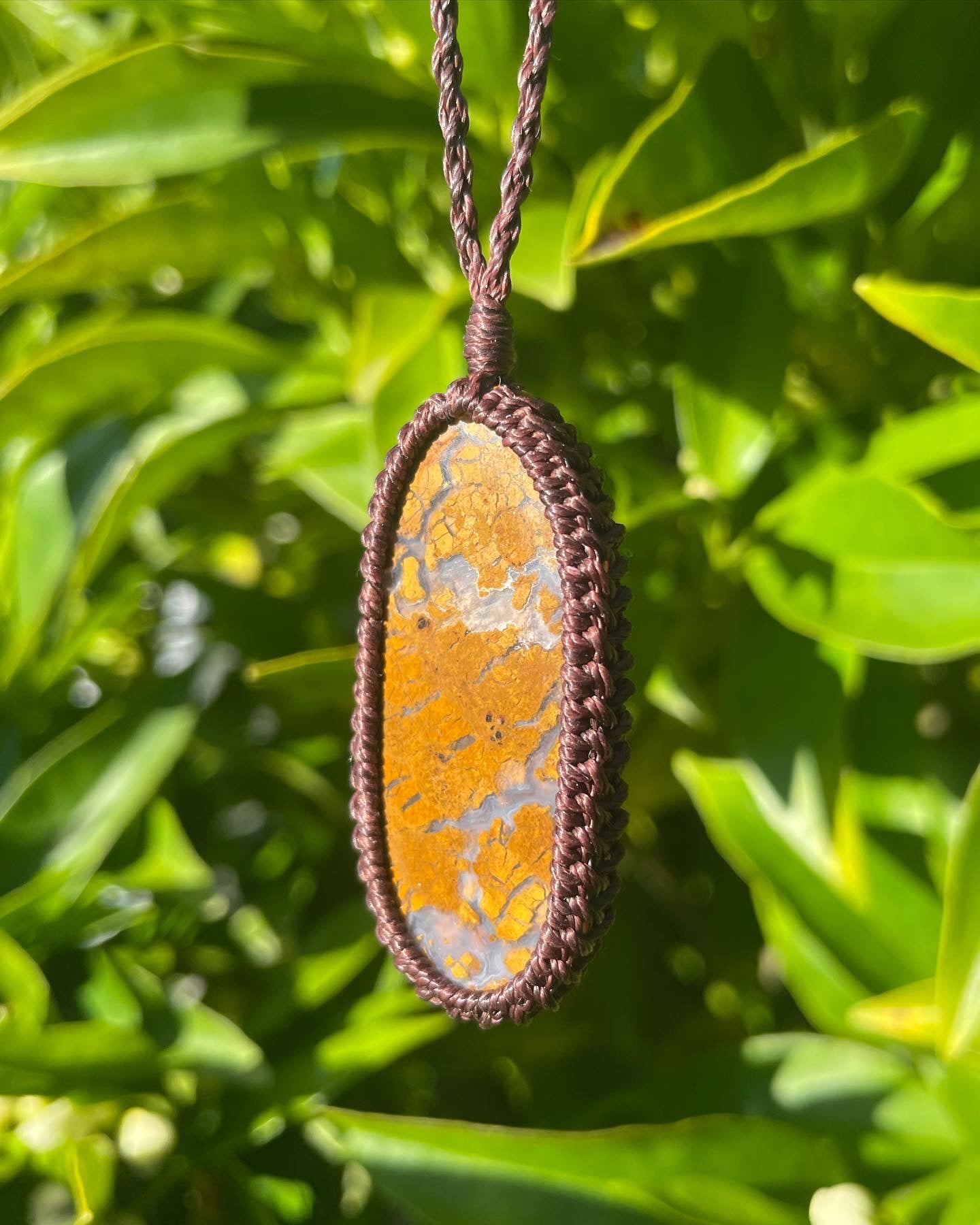 Double sided Tasmanian Brecciated Jasper & Agate macrame necklace