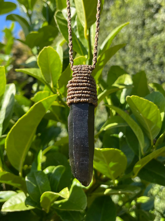 Raw Tasmanian Smokey Quartz point macrame necklace