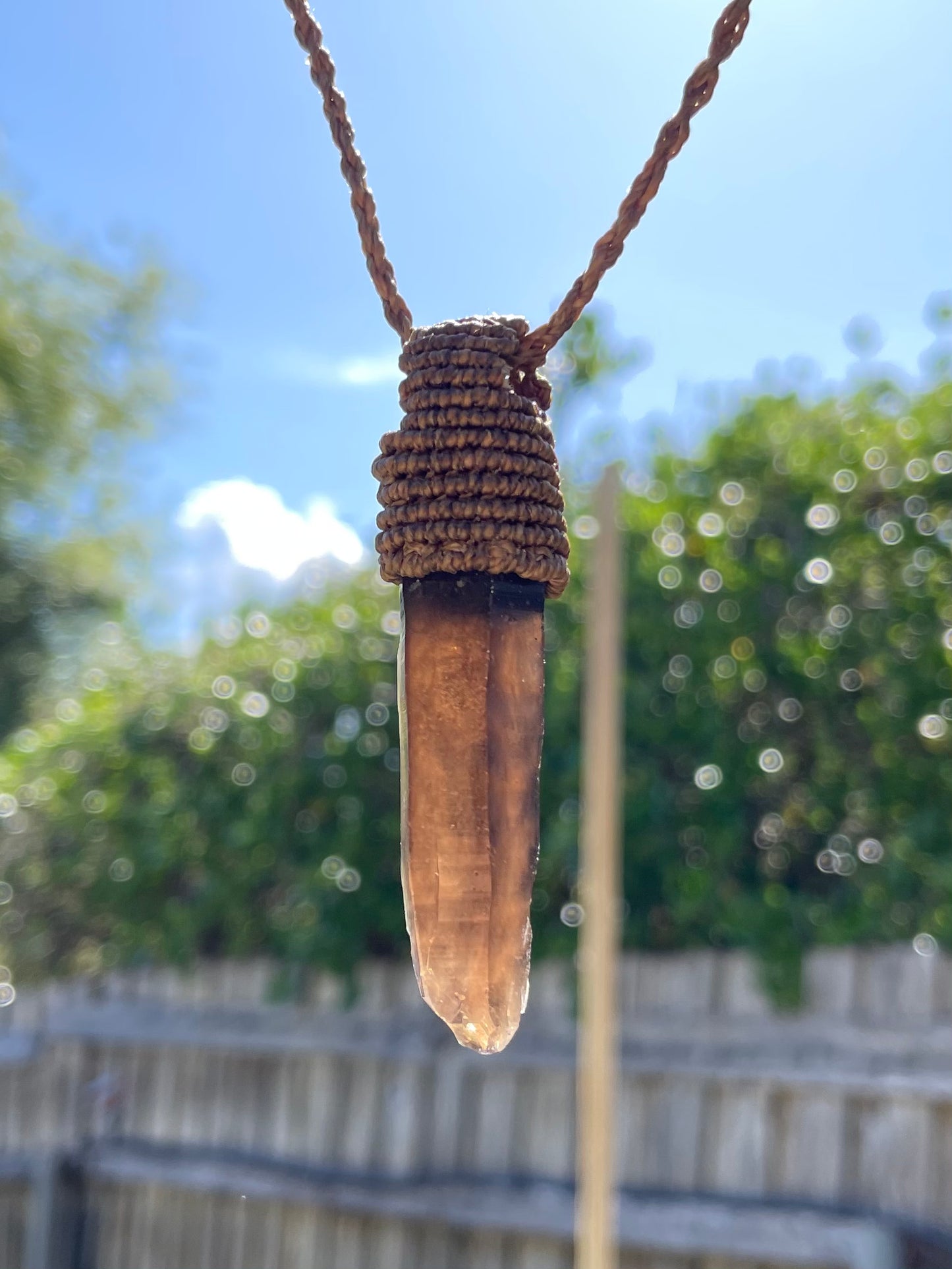 Raw Tasmanian Smokey Quartz point macrame necklace