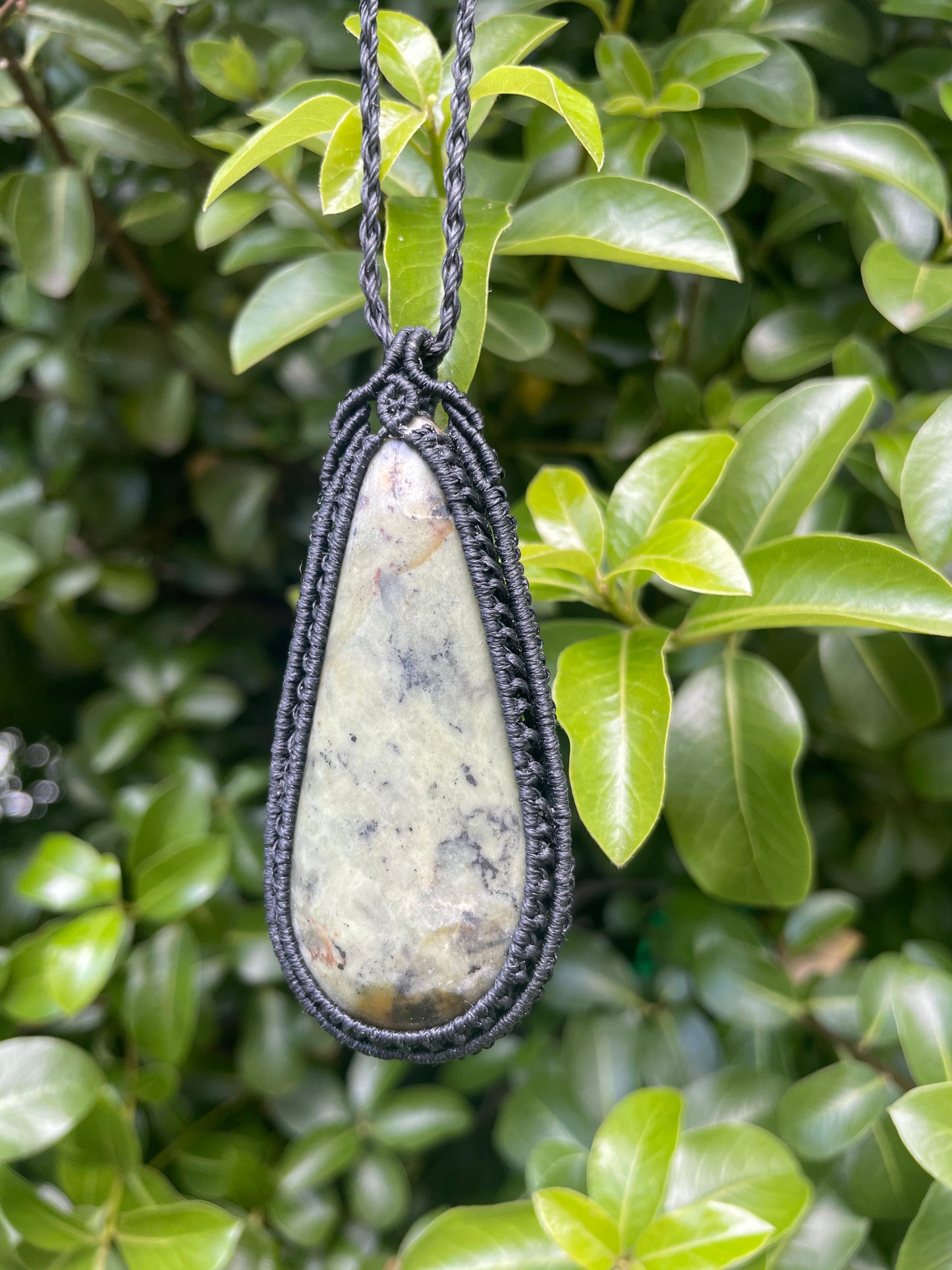 Tasmanian Jade & Black Magnetite macrame necklace