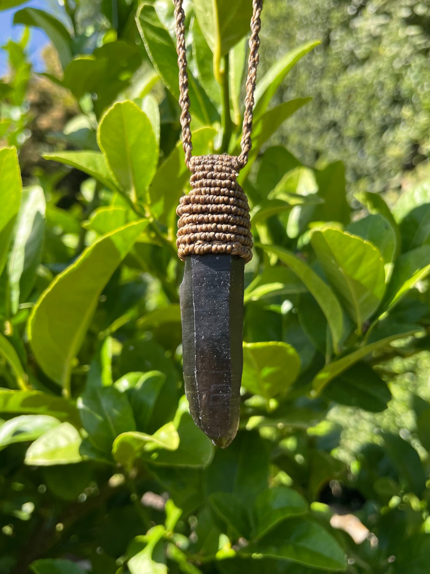 Raw Tasmanian Smokey Quartz point macrame necklace