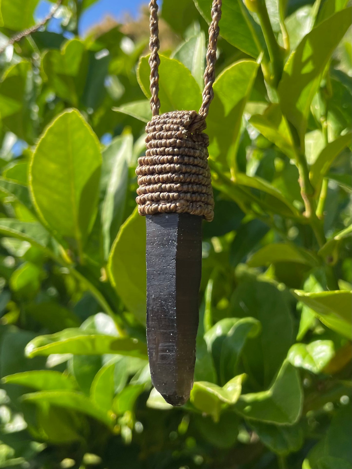 Raw Tasmanian Smokey Quartz point macrame necklace